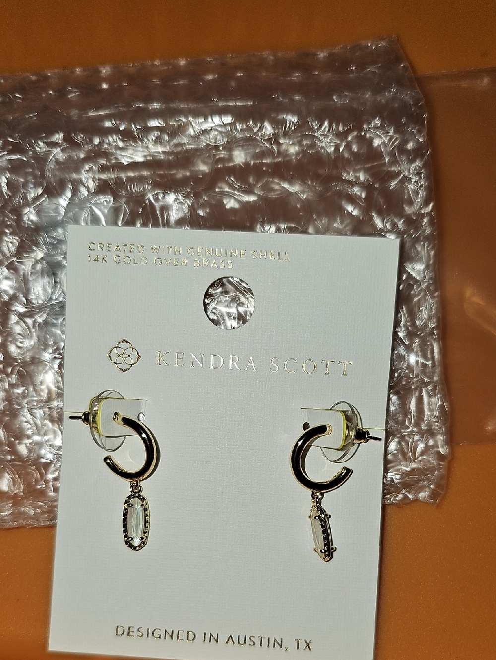 Kendra Scott Gold Hoop Drop Earrings with Ivory Crystals